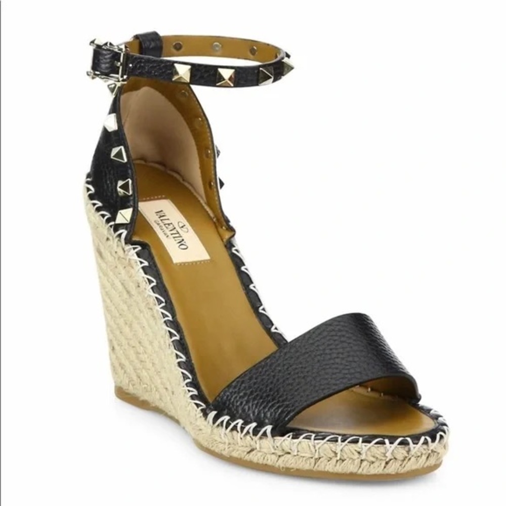 Valentino Garavani Gold Rockstud Espadrille Wedge